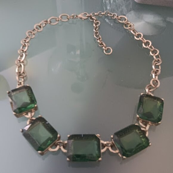 LEE By LEE ANGEL 12KT GP By The Sea Gold Emerald Green Cube Necklace - Picture 4 of 5